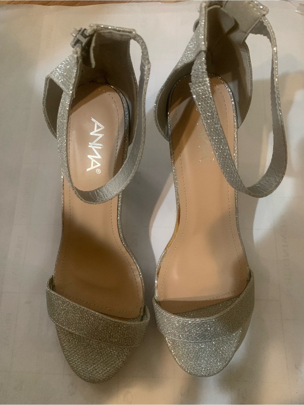 Anna Silver Glitter Ankle-Strap Heels